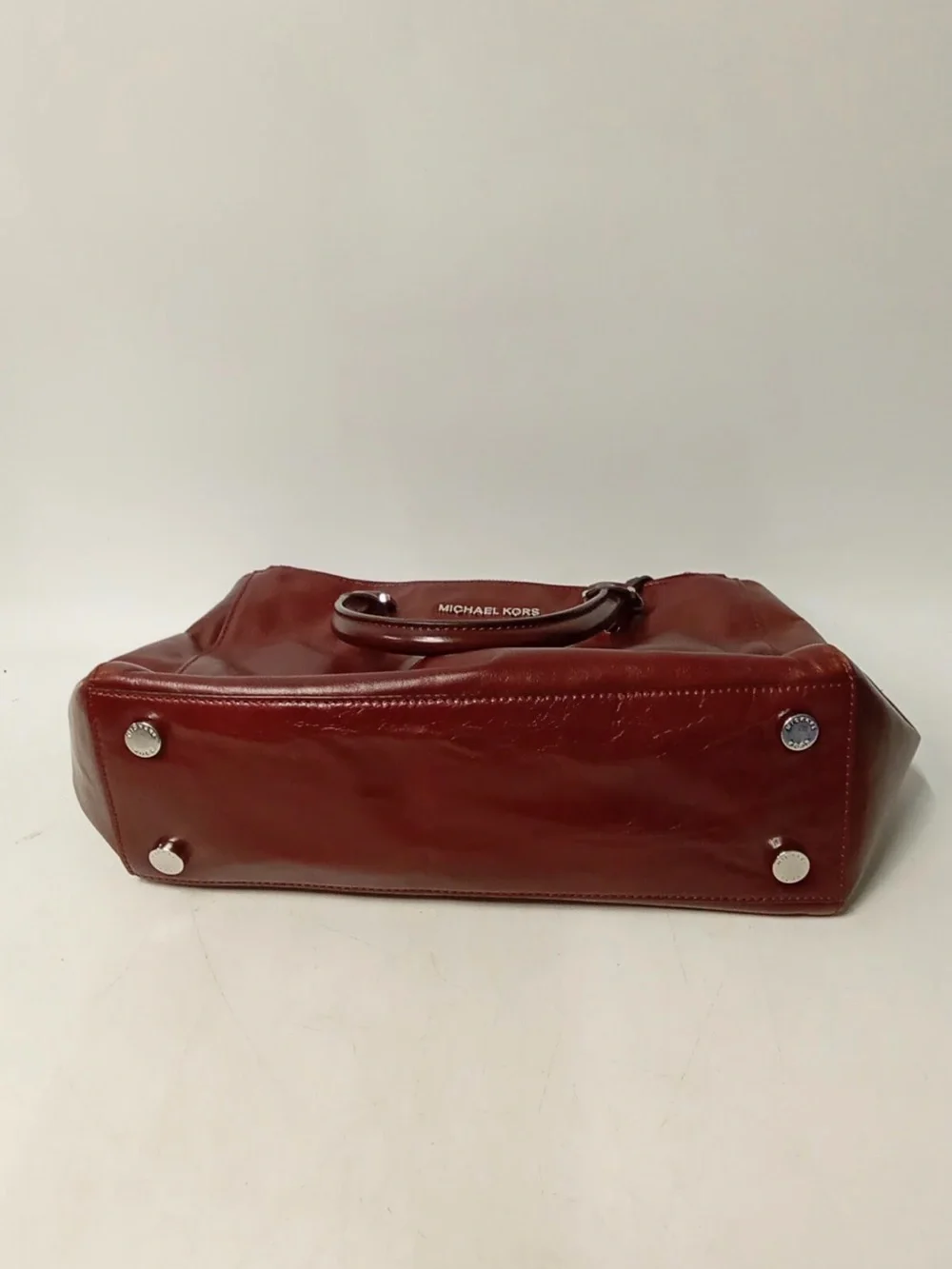 Michael Kors Burgundy Leather Handbag Silver Hardware Double Handles 17